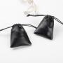 Hot Sale Emboss Logo Phone Charger Leather Waterproof Drawstring Storage Bag Mini Black Leather Gift Pouch