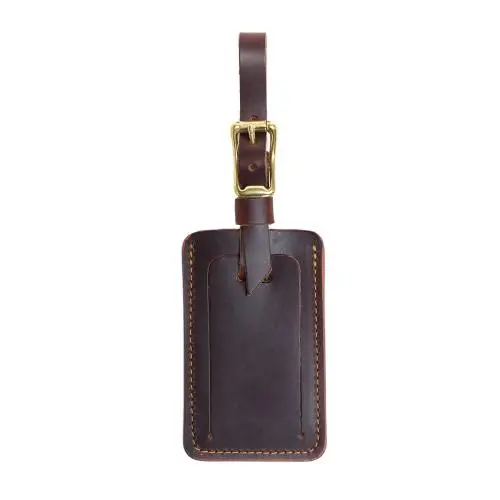 Wholesale custom handcrafted full grain leather luggage tag with adjustable strap