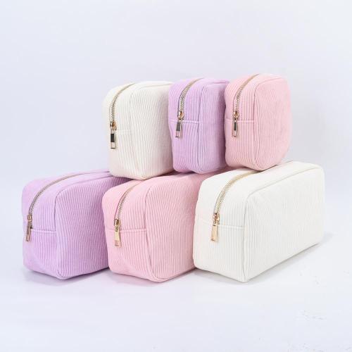 Custom Embroidery Logo Soft Velvet Durable Corduroy Makeup Bag Women Men Travel Pouch Toiletry Organizer Corduroy Cosmetic Bag