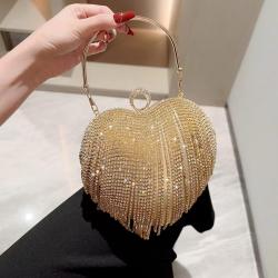 Factory Wholesale Heart Shaped Tassel Diamond Lady Shoulder Bag Crystal Evening Bag For Wedding Clutch Bags Ladies Purse Handbag