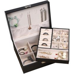 KBW685  Double Large Capacity PU Jewelry Box Portable Leather Jewelry Storage Necklace Ring Watch Storage Box