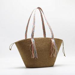 Summer New Paper Straw Bags Single Shoulder Colorful Ribbon Woven Bag Beach Handbags For Ladies