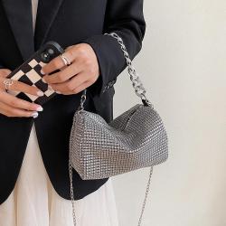 HR326 Popular Bright Diamond Small Pillow Type Bag Luxury Ladies New Dinner Party Clutch Bag Women's Trendy Chain Crossbody Bag