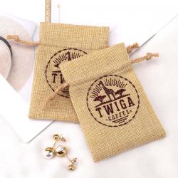 Eco-friendly Small Jute Hession Packaging Drawstring Bag Custom Logo Printed Linen Gift Sachet Jewelry Pouch