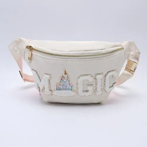 Keymay Custom Logo Embroidered Letter Fanny Pack Crossbody  Waterproof Nylon Running Waist Pack Bum Bag Belt Bag