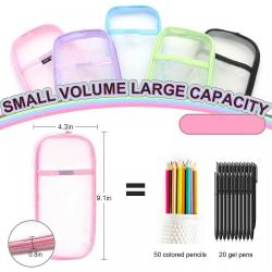Gelory Zipper Pencil Case Stationary Organizer Makeup Bag Simple Custom Transparent Mesh Pencil Pouch for travel office