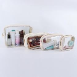 Keymay Stock No MOQ 5 Colors Clear Cosmetic Bags Personalized Letter Patches Storage Transparent Toiletry Bag for Women