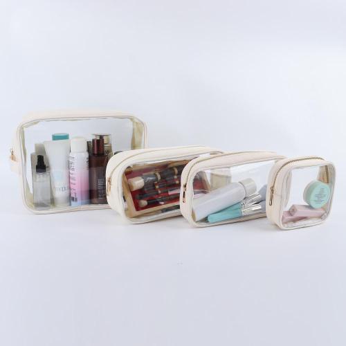 Keymay Stock No MOQ 5 Colors Clear Cosmetic Bags Personalized Letter Patches Storage Transparent Toiletry Bag for Women