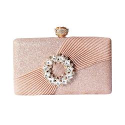 Hot Sale Factory Direct Luxury Ladies Fashionable Metal Frame Diamond Pearl Pleated Evening Bag for Bridal Wedding Party