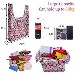 Gelory Custom Reusable Grocery Shopping Bags Foldable Polyester Waterproof Foldable Tote Shopping Bags With Attached Pouch