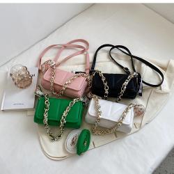 Pure Color Chains Fashion Women Bags Pu Cover Crossbody Bag Women Diamond Lattice Shoulder Bag