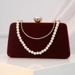 New Arrival Vintage Clutch Bag Ladies Party Purse Hand Bags Elegant Pearl Chain Velvet Evening Bag For Woman