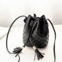 PU Leather Bucket Handbags Fashion Luxury Drawstring Embossed Double Tassels Bucket Shoulder Bags For Women