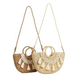 ZWY328 Summer Beach Vacation Ladies Straw Bag Tassel New Circle Handbag Woven Bag Wholesale Eco-friendly Shoulder Crossbody Bag