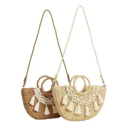 ZWY328 Summer Beach Vacation Ladies Straw Bag Tassel New Circle Handbag Woven Bag Wholesale Eco-friendly Shoulder Crossbody Bag