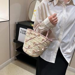 National Style New Hand-Held Bow Straw Bag Hand-Woven Bag Seaside Holiday Beach Shoulder Bag Handbag