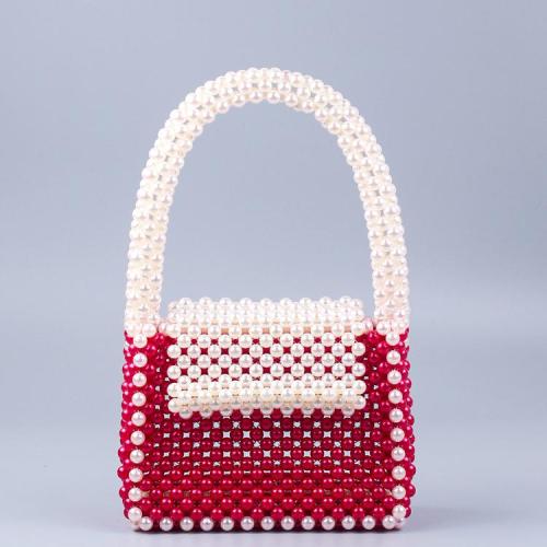 Fashionable handmade woven new red patchwork pearl beaded bag sac main femm sac