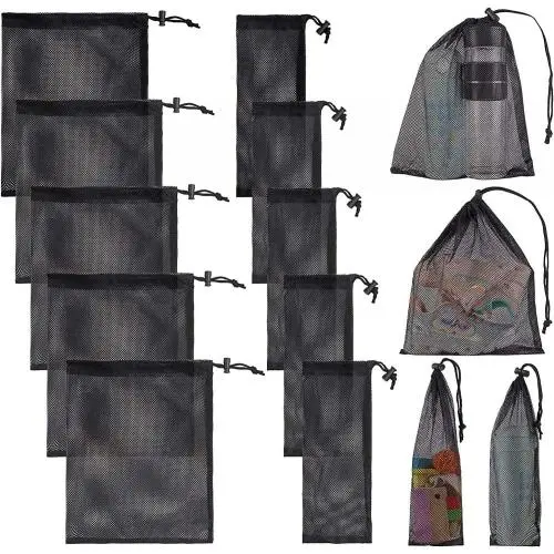 Gelory Custom Drawstring Mesh Gift Bags Travel Sports Small Black Mesh Bags With Cord Lock Closure
