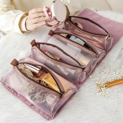 wholesale portable organize women girl canvas organizer 4 in 1 foldable detachable toiletry travel makeup bags cosmetic bag