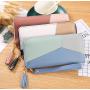 HR072 PU Leather Women Long Luxury Wallets Combination Color Contrast Handheld Coin Zipper Purse Phone Credit Card Holder Bag