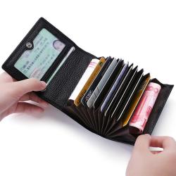 OEW008 Genuine Leather Tri-fold Card Holder Organ Type Lychee Pattern Wallet Purse Credit Card Case Business Bank ID Holders