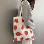 2024 New Strawberry Printed Reusable Canvas Bag Cartoon-Patterned Shoulder Bag Large Capacity Shopping Tote Bag