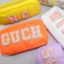 Keymay Cute Personalised Letter Patches Nylon Makeup Pouch Nylon Zipper Travel Fabric Toiletry Bag Cosmetic Bags Bridesmaid Gift
