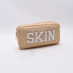 Keymay Custom Personalized Wholesale Waterproof Nylon Zipper Pouch Custom Embroidery Cosmetic Bag For Women Make-up Bag