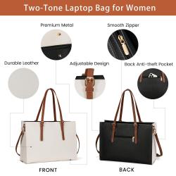 2pcs Laptop Tote Bag for Women Briefcase for 15.6 in Waterproof Leather Bag with USB Fashion Business Work Shoulder Handbag set