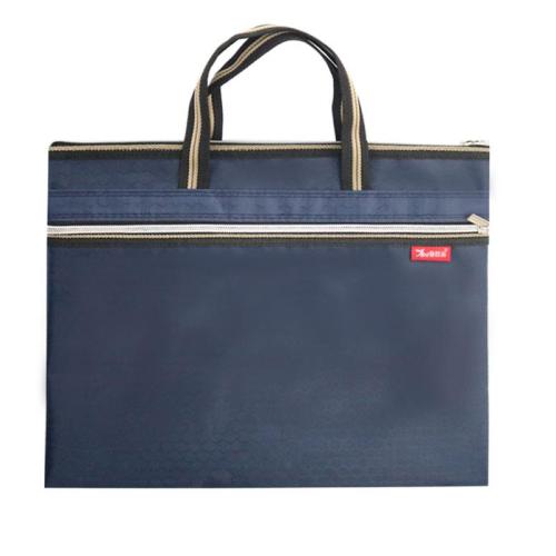 HR009 Unisex Business Soft Faced Zipper Dark Blue Briefcase Nylon Office Data Laptop Bag Business Woven Document Computer Bag