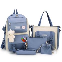 SC002 Fashion Pink Travel School Bag for Women Girls Student Canvas School Bag Set Cute College 5 pcs Backpack Sets