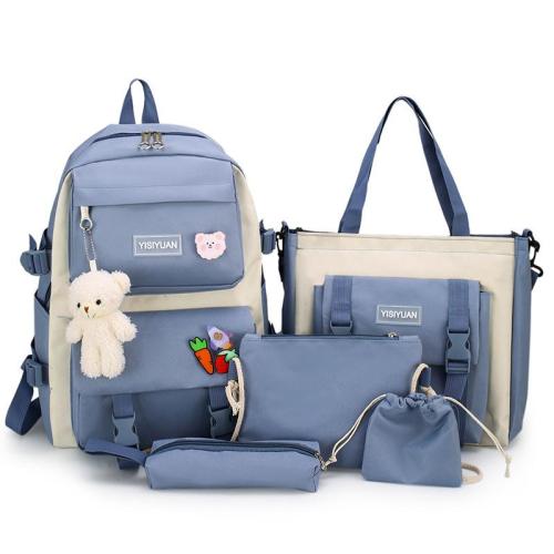 SC002 Fashion Pink Travel School Bag for Women Girls Student Canvas School Bag Set Cute College 5 pcs Backpack Sets