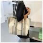 Contrasting Color Canvas Tote Bag Plain Pu Handle Handbag Tote Bag Casual Lady Bags Women Handbags Ladies CY099