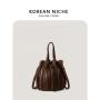 New Design Drawstring Shoulder Bag Plain Creative Trend Fashion Messenger Bag Striped Pleated Bucket Bag