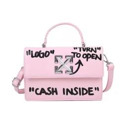 Fashion Female Women DIY Manual Square Handbags China Wholesale PU Womens Bags 2021 Printing words Long Strap Flap Handbag