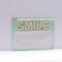 Keymay New Design Stock Chenille Letter Patch Clear Travel Pouch Makeup Bag Clear Flat Pouch Pvc Clear Zipper Cosmetic Bag