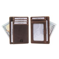 Designer crazy horse real leather slim credit card holder wallet rfid blocking id card front pocket wallet