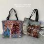 Large Capacity Cartoon Printed Canvas Mommy Tote Bag Cute Shoulder Student Bag Portable Design