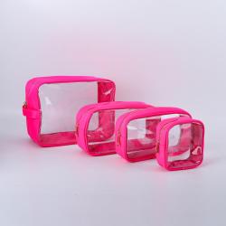 Keymay Stock 7 Colors Travel Wash Zipper Toiletry Pouch Set Pvc Makeup Organizer Women Cheap Transparent Large Clear Cosmetic