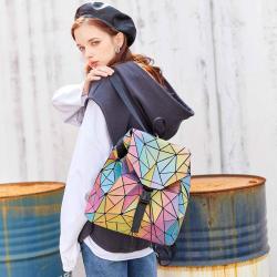 Lovevook Boutiques droppshiping ladies and girls drawstring bag big stock PU geometric rainbow backpack school bags