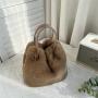 Pure Color Large Capacity Plush Crossbody Bag Artificial Rabbit Hair Bucket Tote Bag Magnetic Button Single Shoulder Handbag