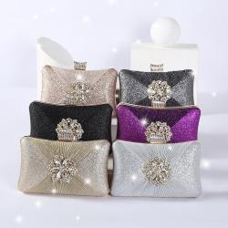 Shiny Flower Rhinestone Portable Evening Bag Mature Style Wedding Dress Up Female Crystal Evening Bags NE547