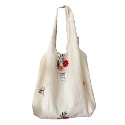 ZWY089 Wholesale Women New Floral Shoulder Tote Bag Embroidered Cotton Lightweight Recycled Shopping Bag Work Travel Storage Bag