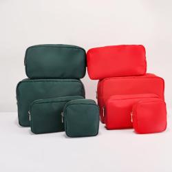 Christmas Red Green Nylon Pouch Embroidery Print Chenille Letter Bag Make Up Pouch Travel Toiletry Set Unisex Nylon Bag Cosmetic