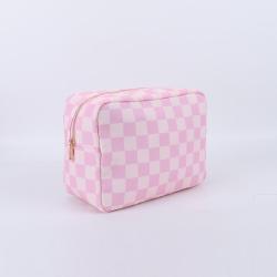Wholesale Custom Logo Nylon Waterproof Makeup Bags Fashion Pink  Portable Travel Large Zipper Lady Cosmetic Bag