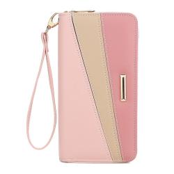 HR729 Women New Fashion Design Leather Wallets Long Double-layer Zipper Coin Stylish Contrast Color Mobile Phone Bag Card Holder