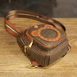 Mini Backpack Cross border Fashion PU Spring New Old Flower Crossbody Chest Bag