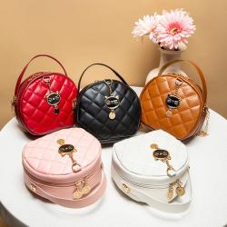 Embroidered Small Round Bags for Women 2024 Pu Leather Zipper Chain Phone Bag Women's Fashion Shoulder Crossbody Bag
