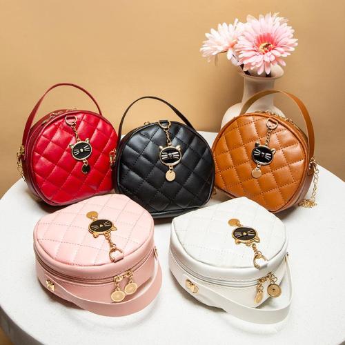 Embroidered Small Round Bags for Women 2024 Pu Leather Zipper Chain Phone Bag Women's Fashion Shoulder Crossbody Bag