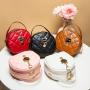Embroidered Small Round Bags for Women 2024 Pu Leather Zipper Chain Phone Bag Women's Fashion Shoulder Crossbody Bag